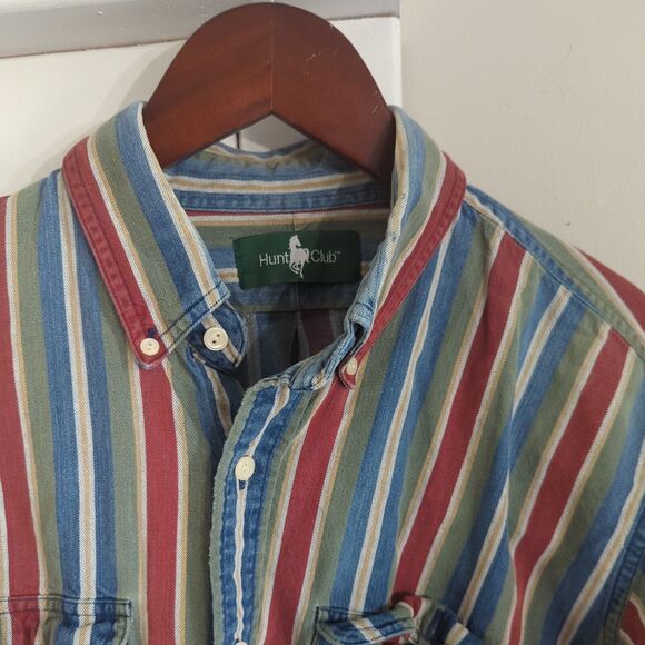 Vintage Hunt Club Long Sleeve Button Up Shirt Men's L (16-16.5) Vertical Stripes - Picture 3 of 13